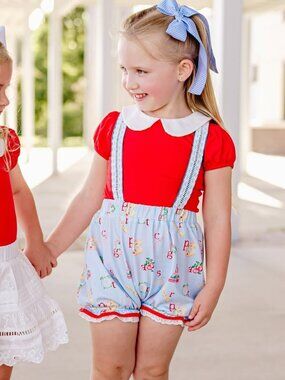 NWT Girls Love & Grow Alphabet Adventure Suspender Bloomers 2pc Set School sz 2T